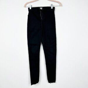 2/$30 Topshop Joni Jeans High Rise Frilled Raw Hem Skinny Pure Black W26 #9341